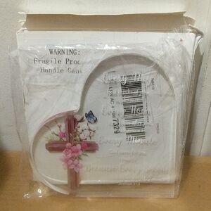 Heart-Shaped Acrylic Risin Plaque with Cross and Flowers God's Prayers 🆕